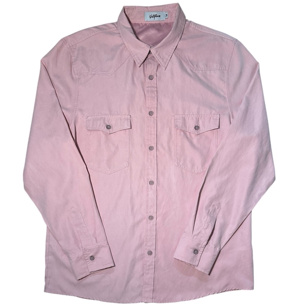 Vatpave Men's Pink Cowboy Shirt Long Sleeve Western Pearl Snap Size Medium